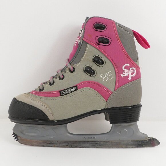 CCM Kids' Figure Ice Skates Size 2 Jamie Girl Pink Grey Butterfly Junior Lace-Up - Picture 9 of 15